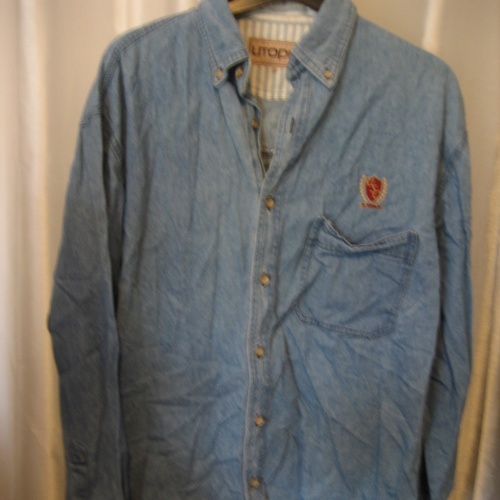 USC Trojans Crest Utopia Men's Blue Denim Long Sleeve Button Down Shirt Sz M